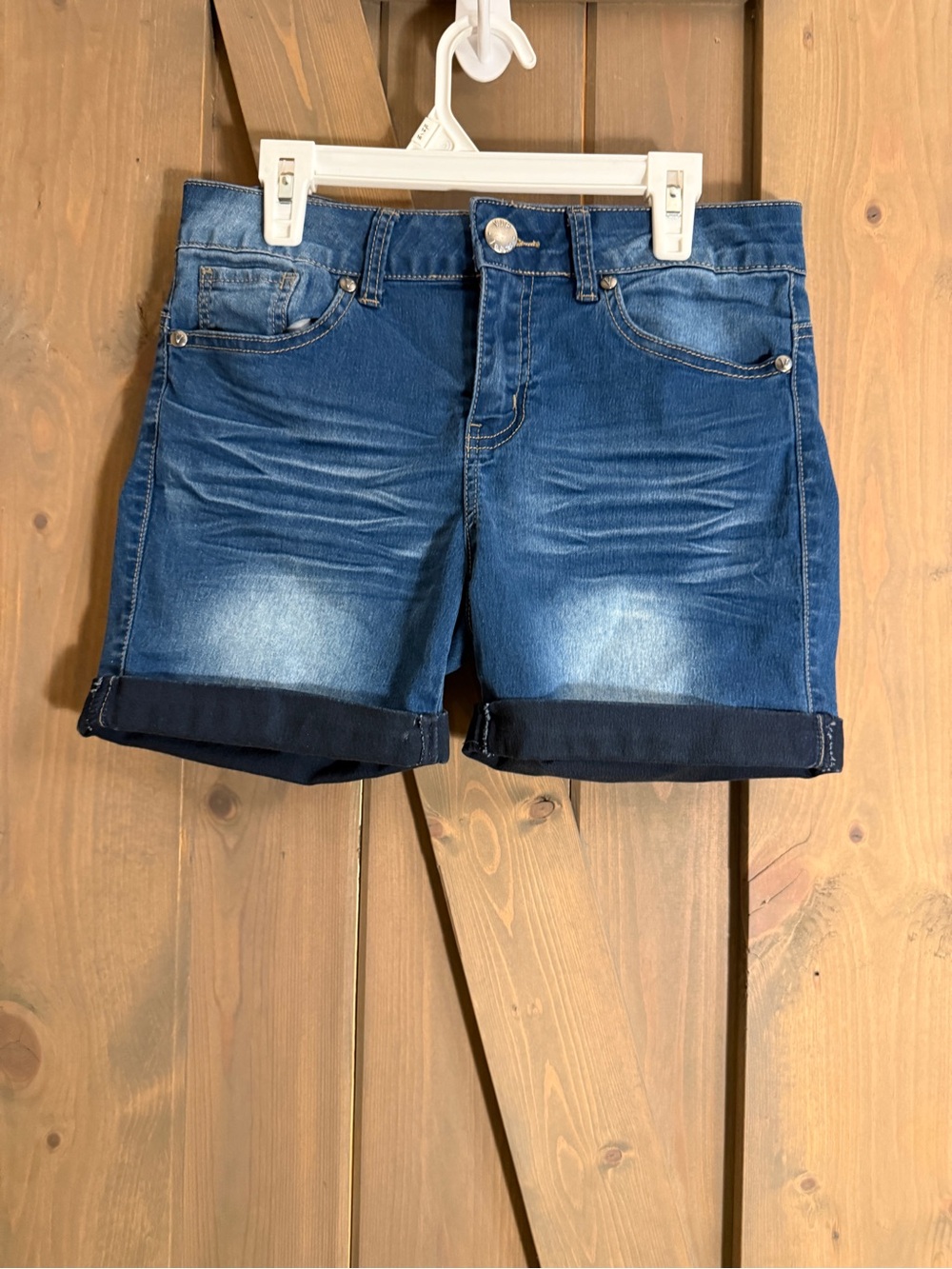 VIP Dark-Trim Medium Blue Rolled Hem Jean Shorts